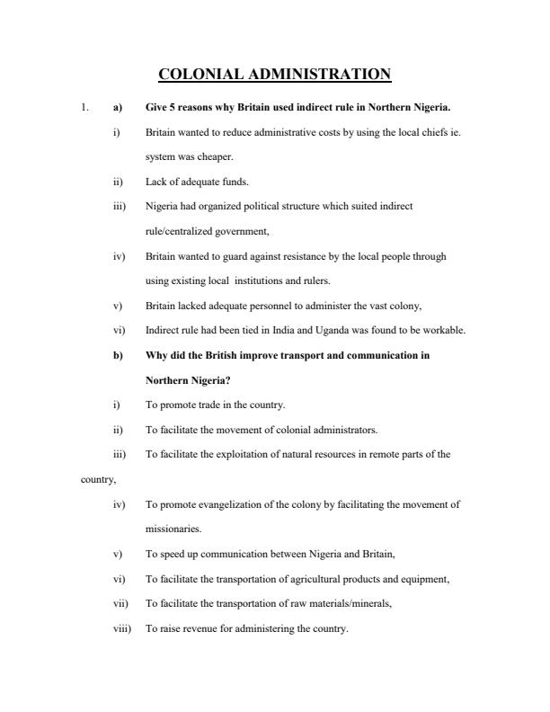 Page 1 – Colonial Administration Topical Questions and Answers: Form 3 History and Government – Kenyaplex