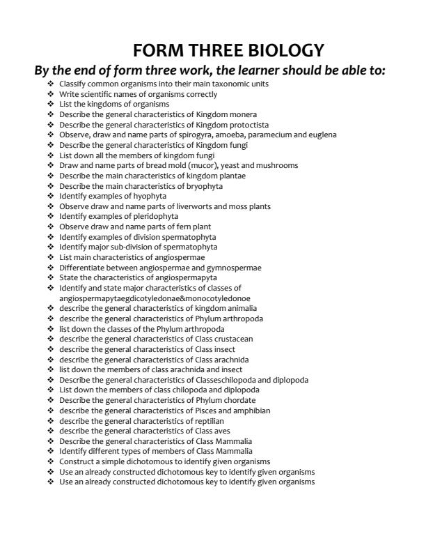 Page 1 – Comprehensive Form 3 Biology Notes – Kenyaplex