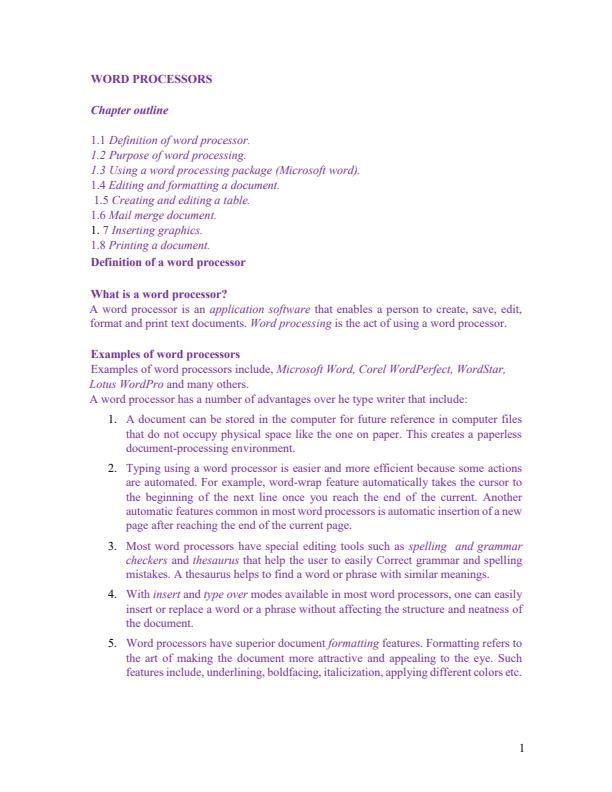 Page 1 – Computer Applications I Notes – Kenyaplex