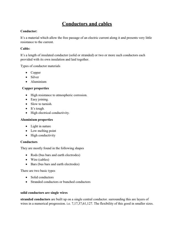 Page 1 – Conductors and Cables Notes – Kenyaplex