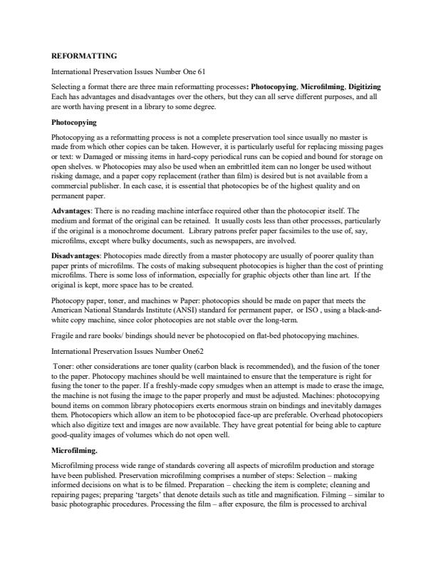 Page 1 – Conservation and restoration of information materials CRIM notes on reformatting – Kenyaplex