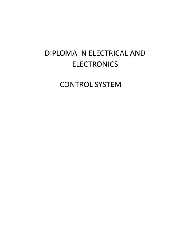 Page 1 – Control Systems Notes for Diploma in Electrical and Electronics Engineering Module II – Kenyaplex
