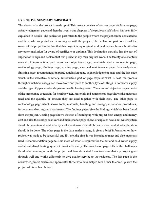 Page 5 – Craft Certificate in Plumbing Trade Project: Domestic Hot and Cold Water Supply and a Central Heating Systems – Kenyaplex
