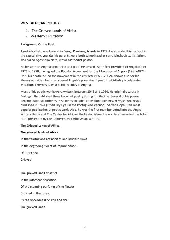 Page 1 – Critical Analysis of Modern African Poetry – Kenyaplex