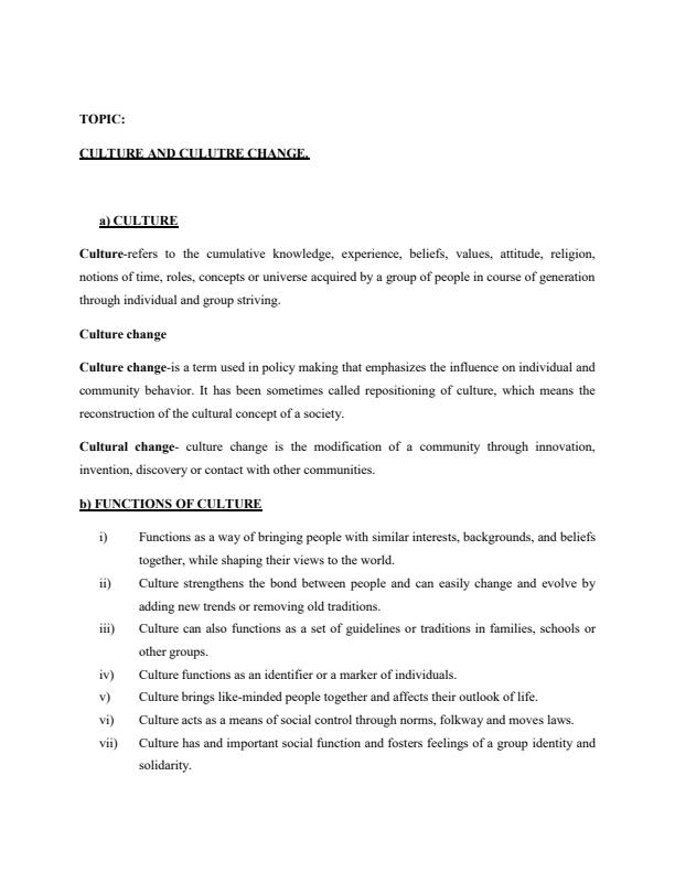Page 1 – Culture and Culture Change Notes – Kenyaplex