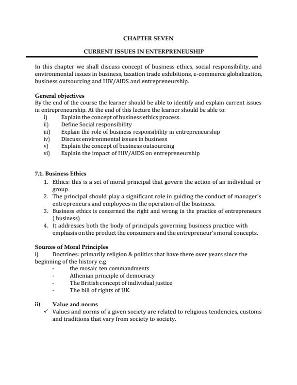 Page 1 – Current Issues in Entrepreneurship Notes – Kenyaplex