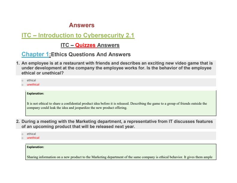 Page 1 – Cyber security essentials and certification (Q&A in Ethics part ) Level 1 – Kenyaplex