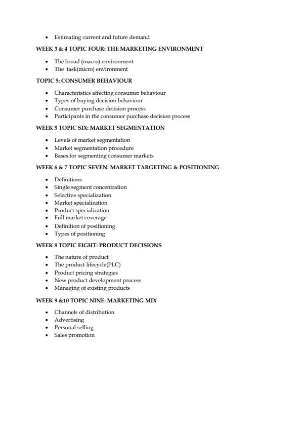 Page 3 – DBM 1211 Principles of Marketing Notes 2nd Year – Kenyaplex