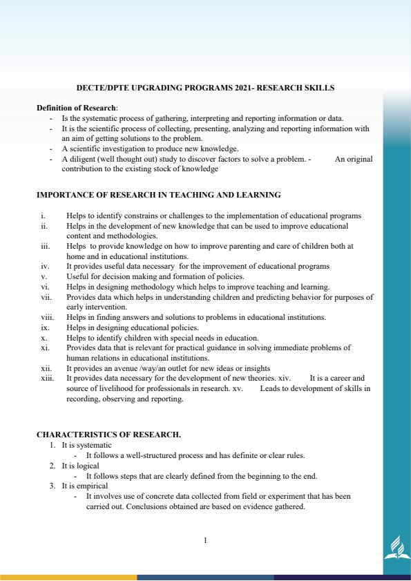 Page 1 – DECTE/DPTE Upgrading Programs - Research Skills Notes – Kenyaplex