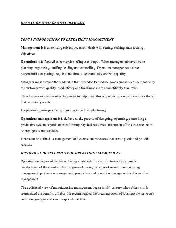 Page 1 – DIBM 0224: Operations Management Notes – Kenyaplex