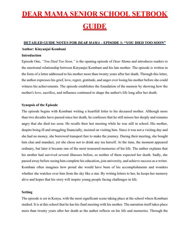Page 1 – Dear Mama Setbook Guide Notes – Kenyaplex