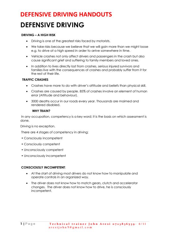 Page 1 – Defensive Driving Notes – Kenyaplex