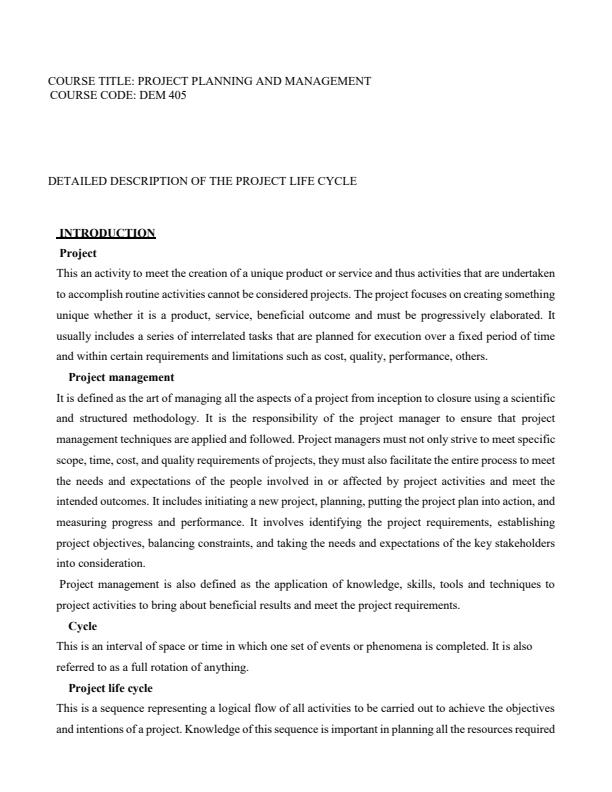 Page 1 – Detailed Description of the Project Life Cycle – Kenyaplex