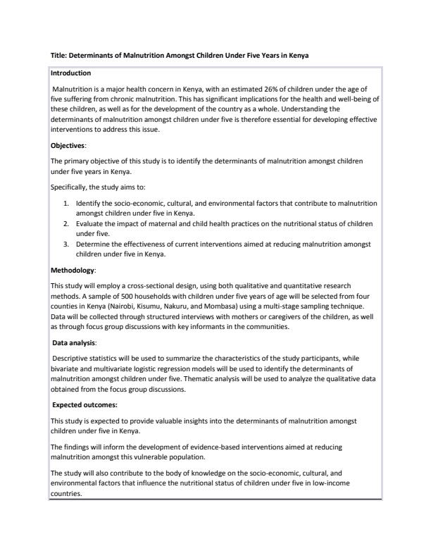 Page 1 – Determinants of Malnutrition Amongst Children Under Five Years in Kenya  – Kenyaplex