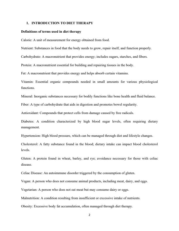 Page 1 – Diet Therapy Notes for Diploma in Catering and Accommodation Management – Kenyaplex