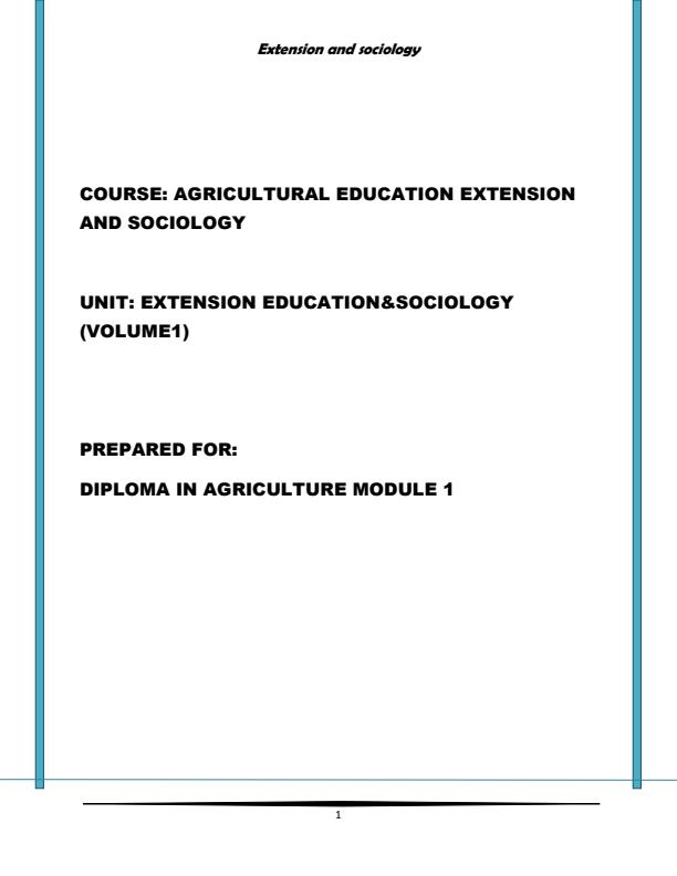 Page 1 – Diploma in Agriculture: Extension Education and Sociology Module 1 Notes – Kenyaplex