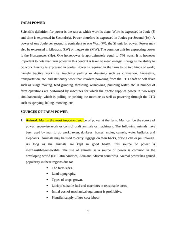 Page 1 – Diploma in Agriculture: Farm Power and Machineries Module 2 Notes – Kenyaplex