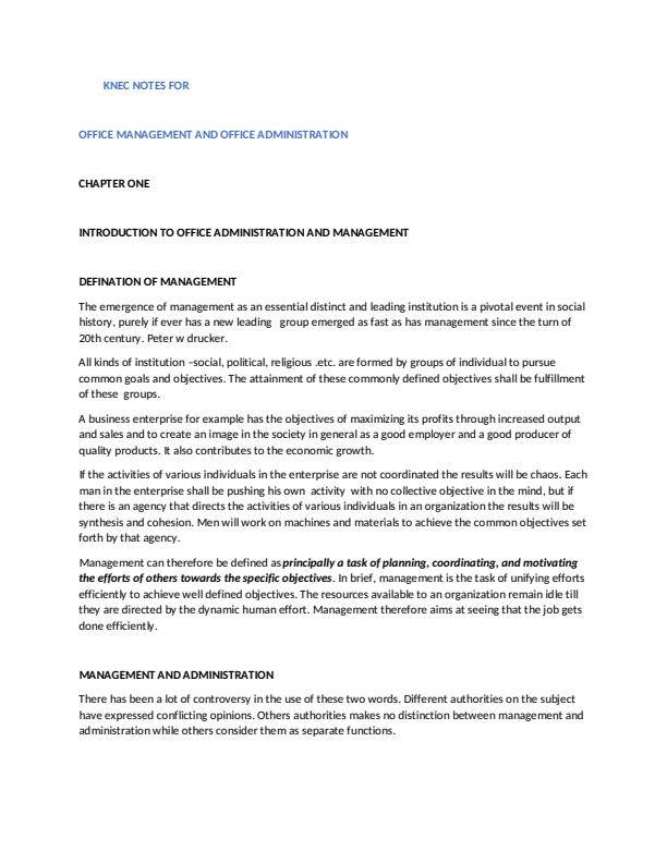 Page 1 – KNEC Office Management and Administration Notes – Kenyaplex