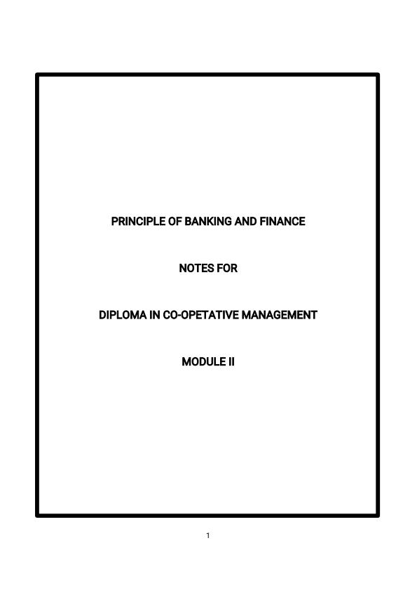 Page 1 – Diploma in Cooperative Management: Principles of Banking and Finance Notes – Kenyaplex