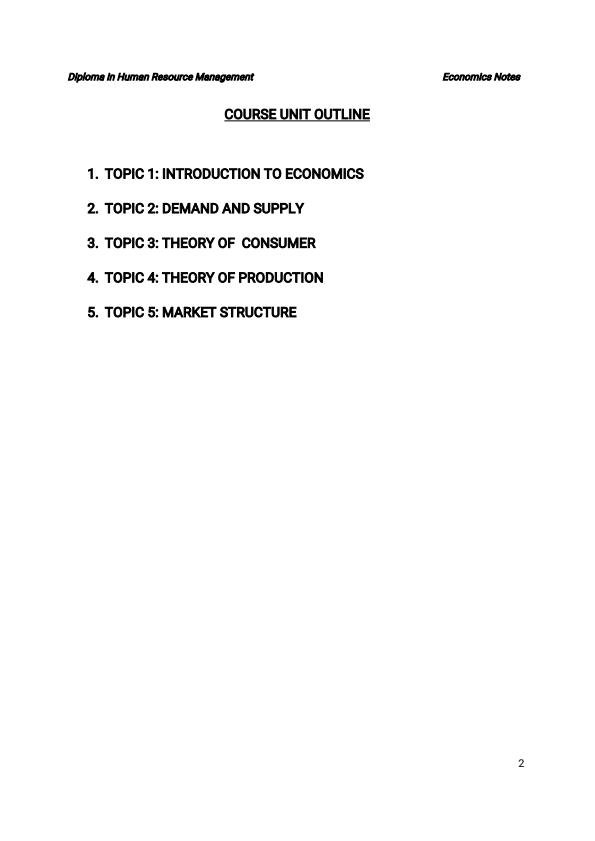 Page 2 – Diploma in Human Resource Management: Economics Notes  – Kenyaplex