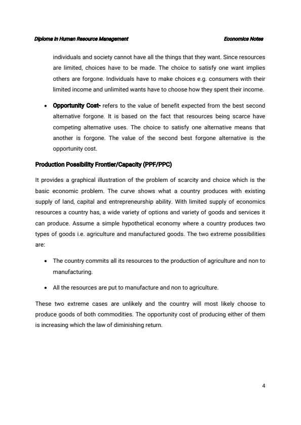 Page 4 – Diploma in Human Resource Management: Economics Notes  – Kenyaplex