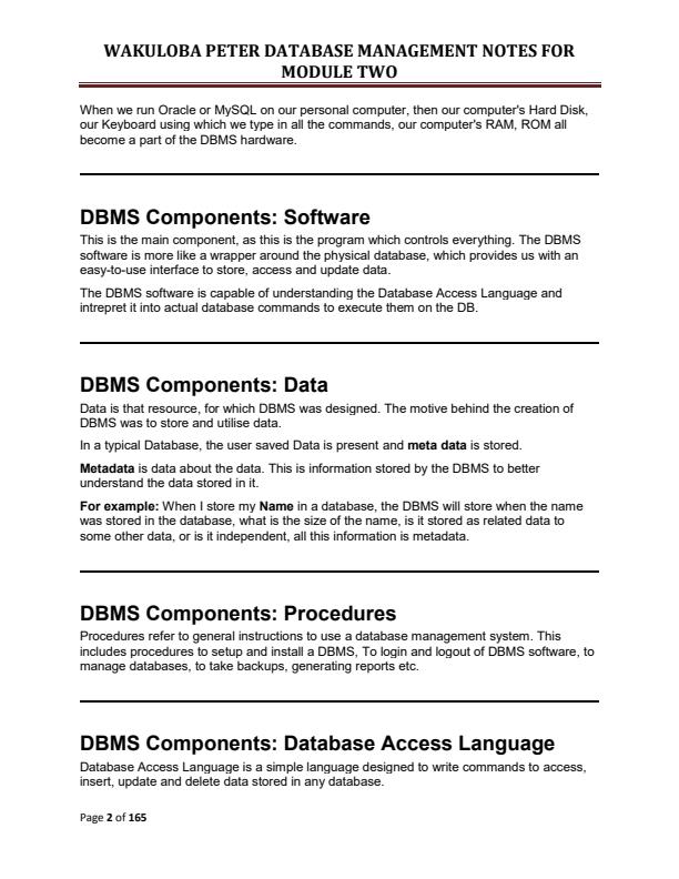 Page 2 – Diploma in ICT Database Management Systems Notes For Second Year – Kenyaplex