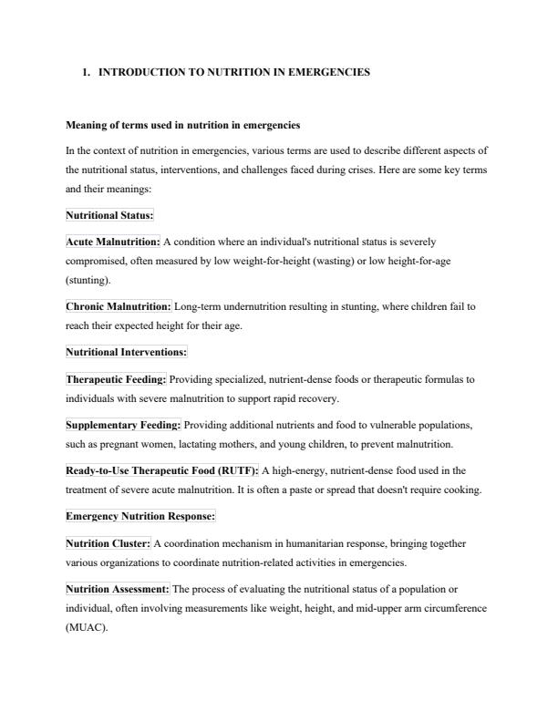 Page 1 – Diploma in Nutrition and Dietetics Management: Nutrition in Emergencies Notes – Kenyaplex