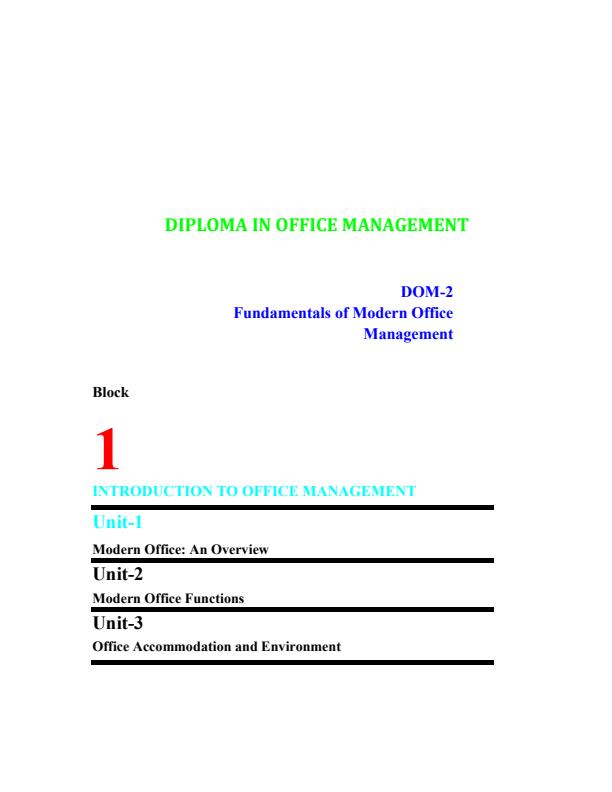 Page 1 – Diploma in Office Management: Fundamentals of Modern Office Management  Notes – Kenyaplex