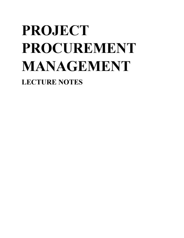 Page 1 – Diploma in Project Management: Project Procurement Management Notes – Kenyaplex