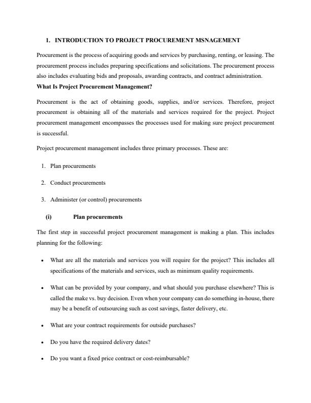 Page 2 – Diploma in Project Management: Project Procurement Management Notes – Kenyaplex