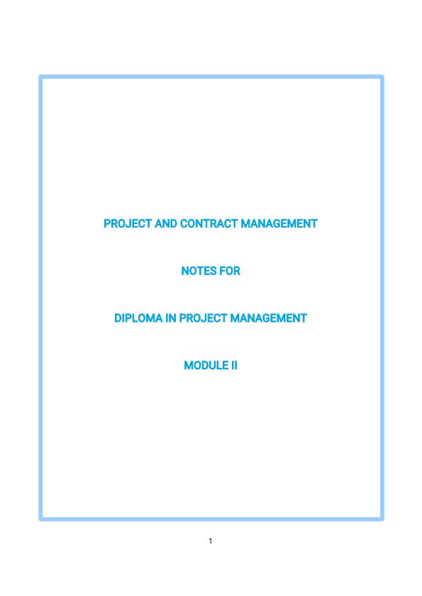 Page 1 – Diploma in Project Management: Project and Contract Management Notes – Kenyaplex