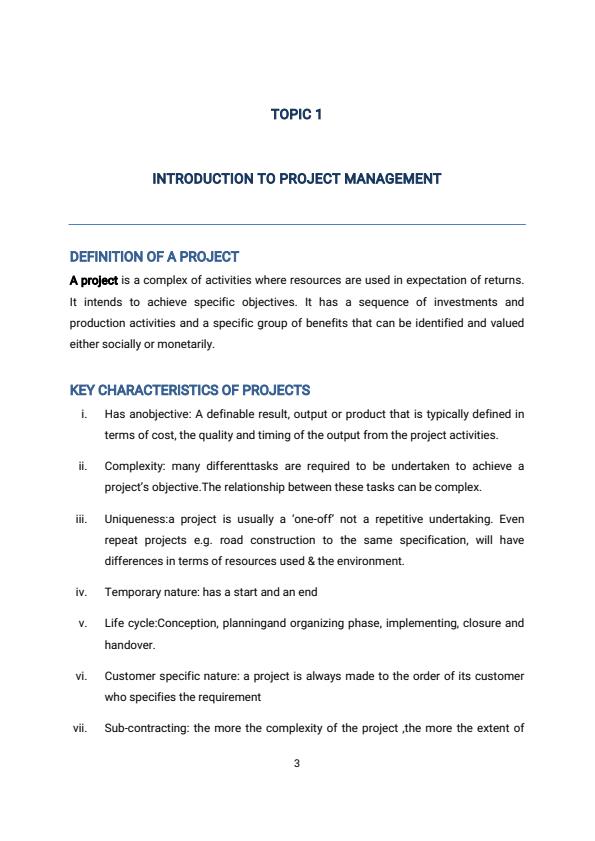 Page 3 – Diploma in Project Management: Project and Contract Management Notes – Kenyaplex