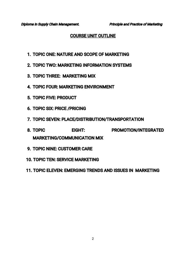 Page 2 – Diploma in Supply Chain Management - Principle and Practice of Marketing Notes – Kenyaplex