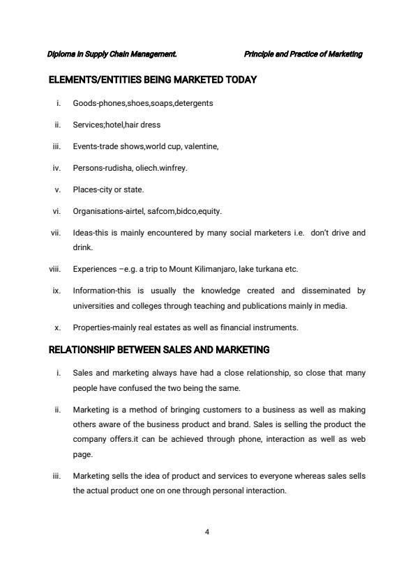 Page 4 – Diploma in Supply Chain Management - Principle and Practice of Marketing Notes – Kenyaplex