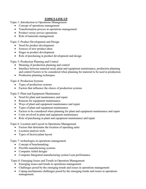Page 1 – Diploma in Supply Chain Management/Diploma in Project Management: Operations Management Notes – Kenyaplex