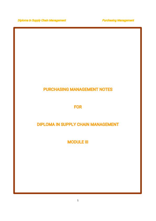 Page 1 – Diploma in Supply Chain Management: Purchasing Management Notes – Kenyaplex