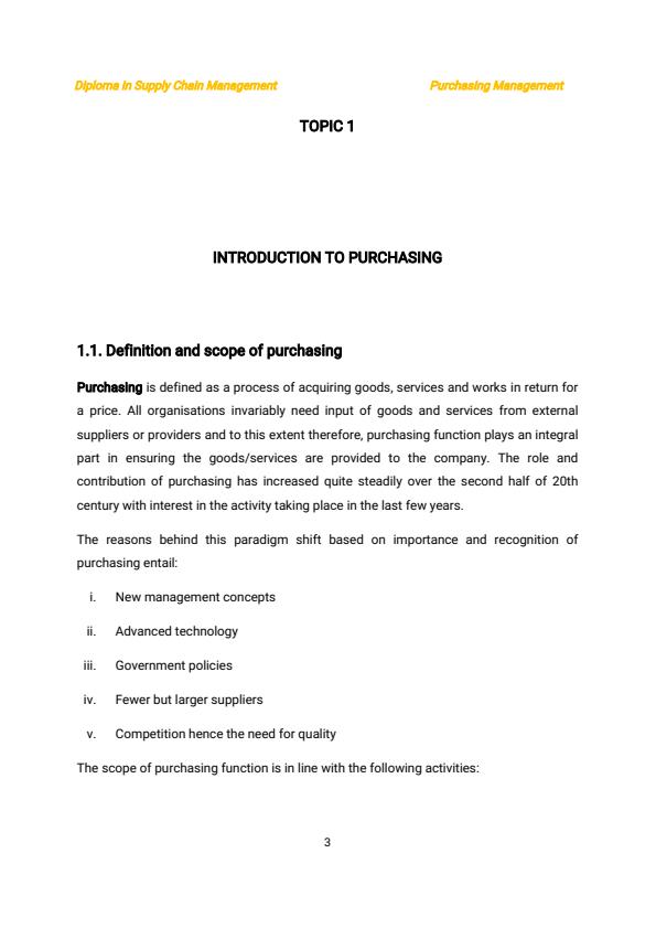 Page 3 – Diploma in Supply Chain Management: Purchasing Management Notes – Kenyaplex