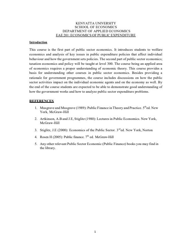 Page 1 – EAE 201: Economics of Public Expenditure Notes – Kenyaplex