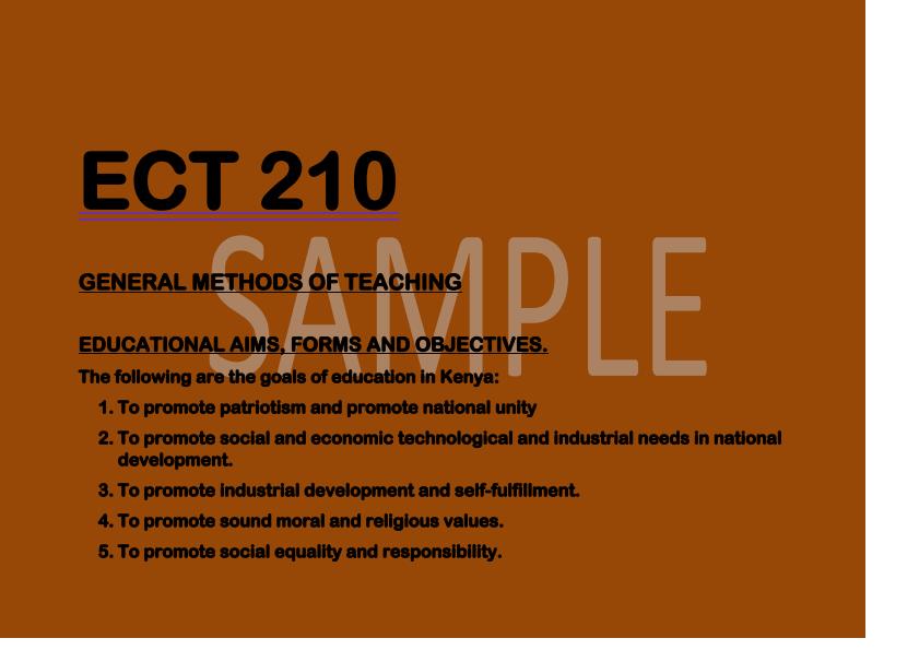 Page 1 – ECT 210: General Methods of Teaching Notes – Kenyaplex