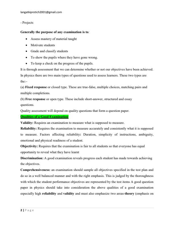 Page 2 – ECT 306: Teaching Methods in Physics Notes on Assessment and Evaluation in Physics – Kenyaplex