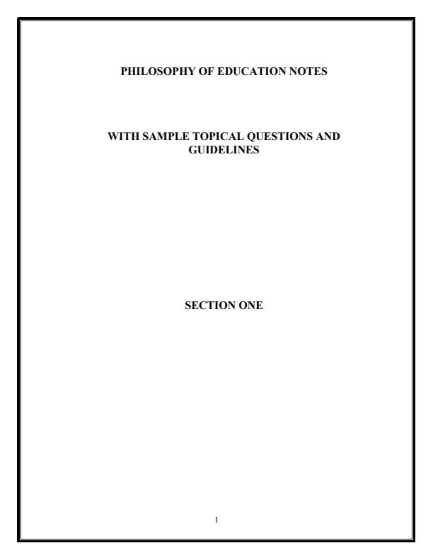 Page 1 – EDF 211: Philosophy of Education Notes Section 1 – Kenyaplex