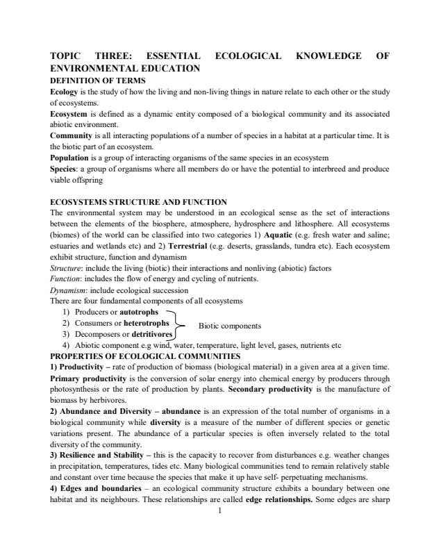 Page 1 – EMP 410: Environmental Education Notes – Kenyaplex