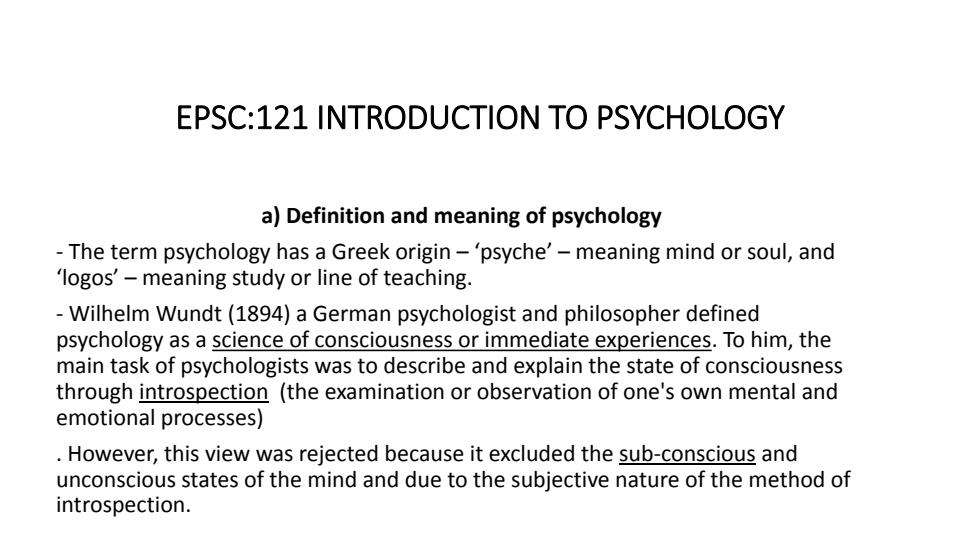 Page 1 – EPSC 121: Introduction to Psychology Notes – Kenyaplex