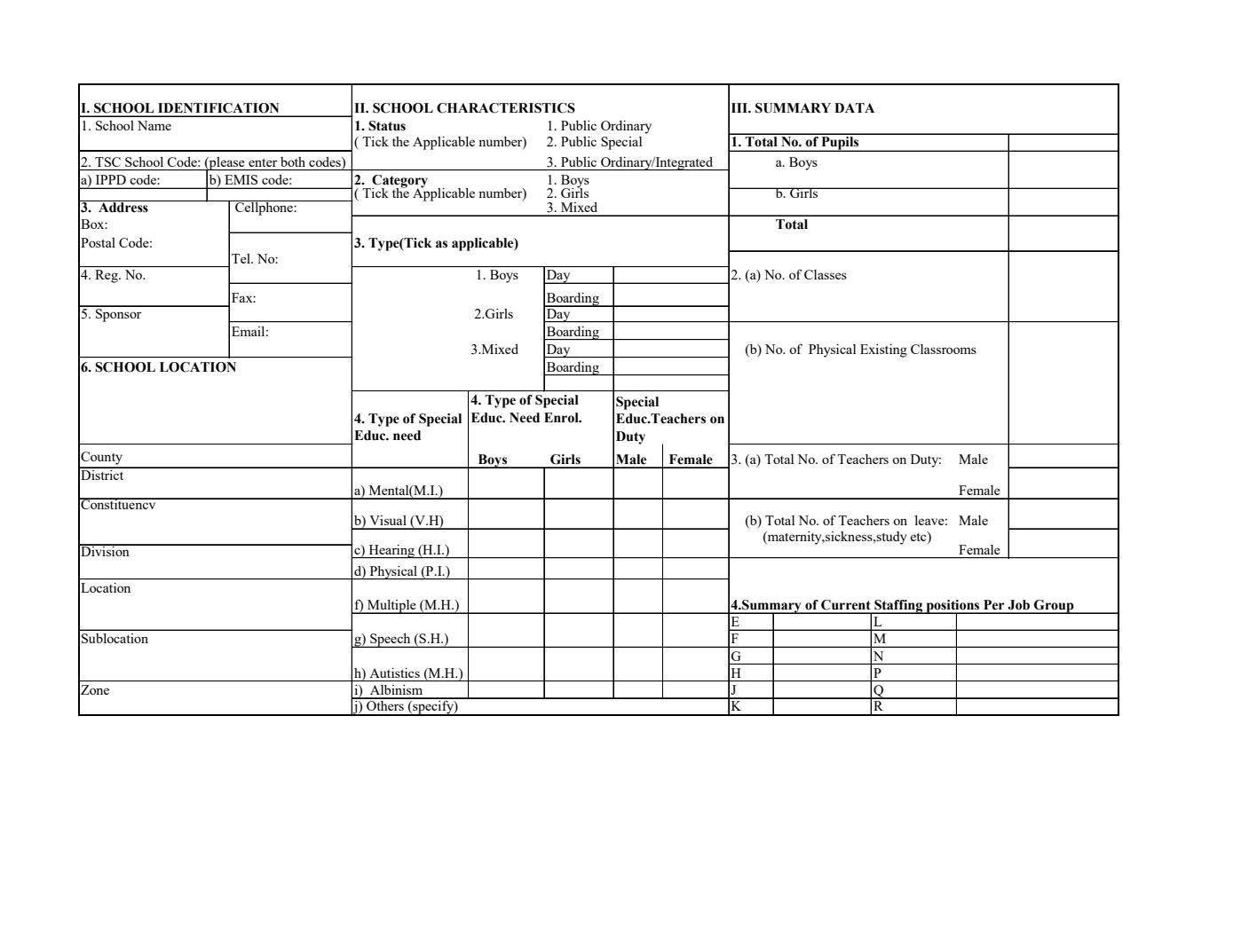 Page 2 – Education Management Information System (EMIS) Primary Schools Data Returns Form A – Kenyaplex