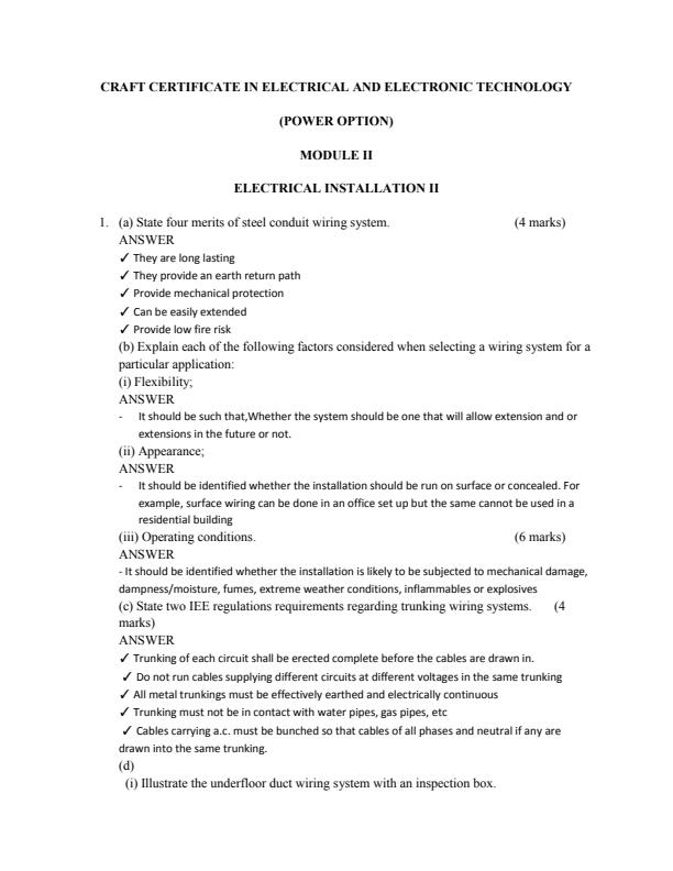 Page 1 – Electrical Installation II Solved Past Paper (July 2021) – Kenyaplex