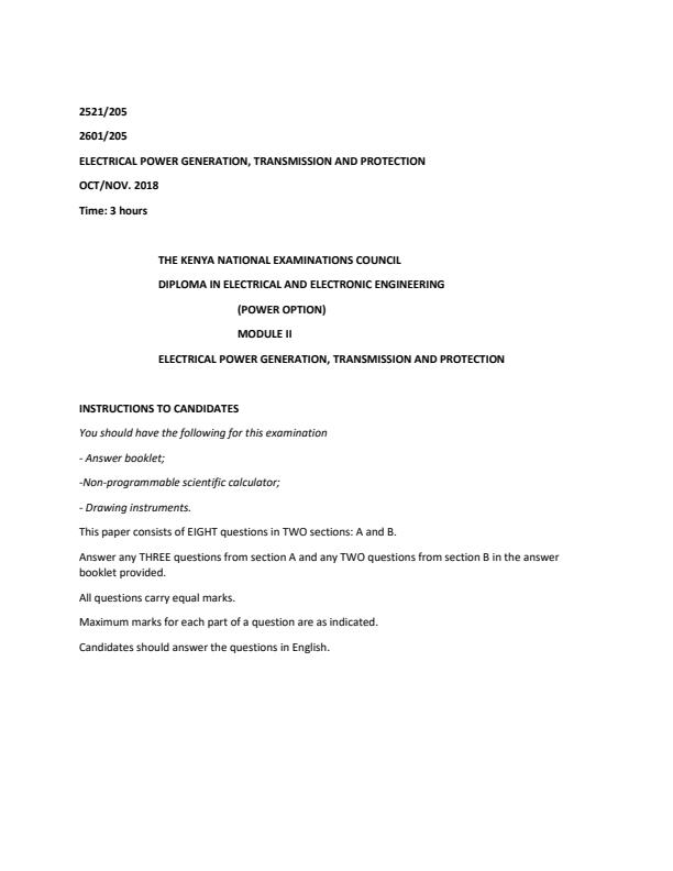 Page 1 – Electrical Power Generation and Transmission (EPGT) Solved Past Paper (November 2018) – Kenyaplex