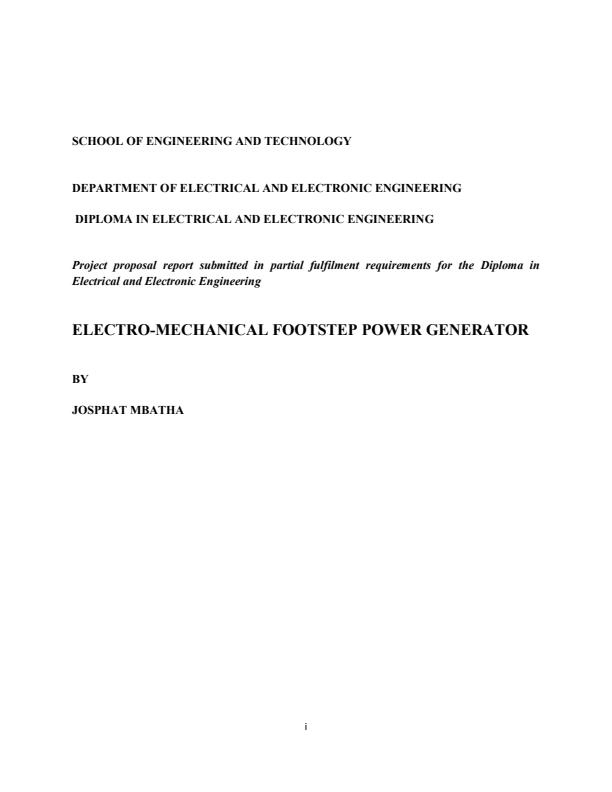 Page 1 – Electro-Mechanical Footstep Power Generator Project – Kenyaplex
