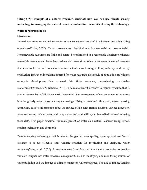 Page 1 – Elucidate how you can use remote sensing technology in managing water as a natural resource and outline the merits of using the technology – Kenyaplex