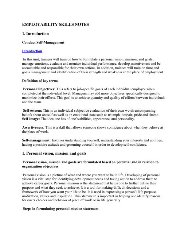 Page 1 – Employability Skills Notes – Kenyaplex