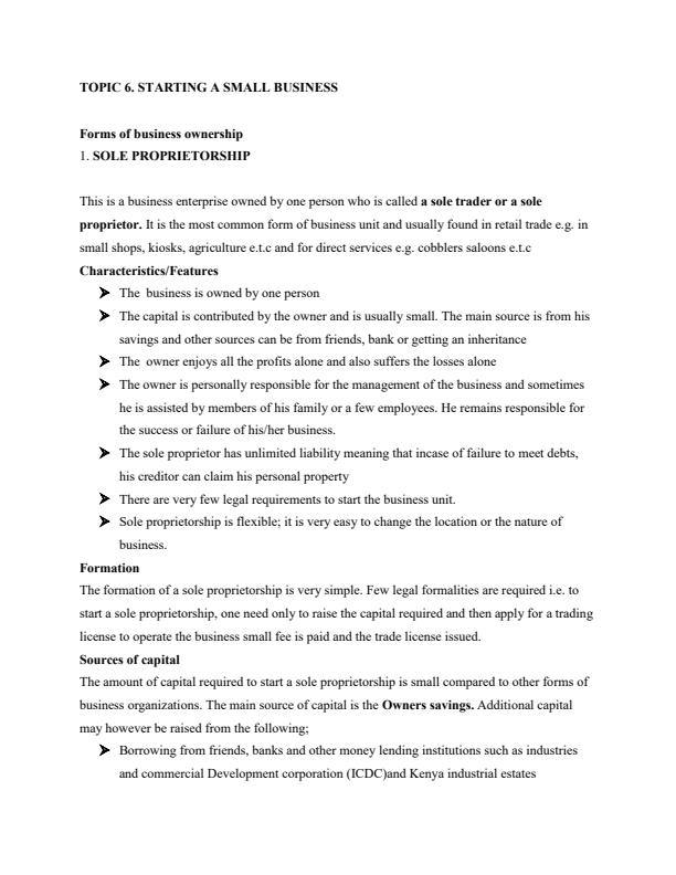 Page 1 – Entrepreneurship Notes on Starting a Small Business – Kenyaplex